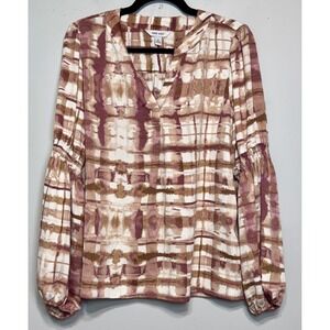 Nine West Boho‎ Soft Girl Balloon Sleeve Blouse Size XL Quiet Luxury Officecore